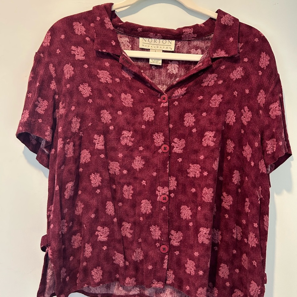 Norton McNaughton burgundy floral shirt